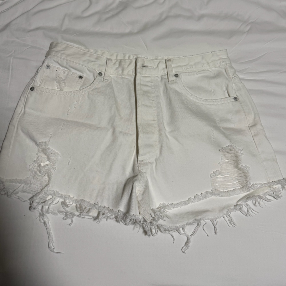 Boyish Off-White Frayed Jean Shorts